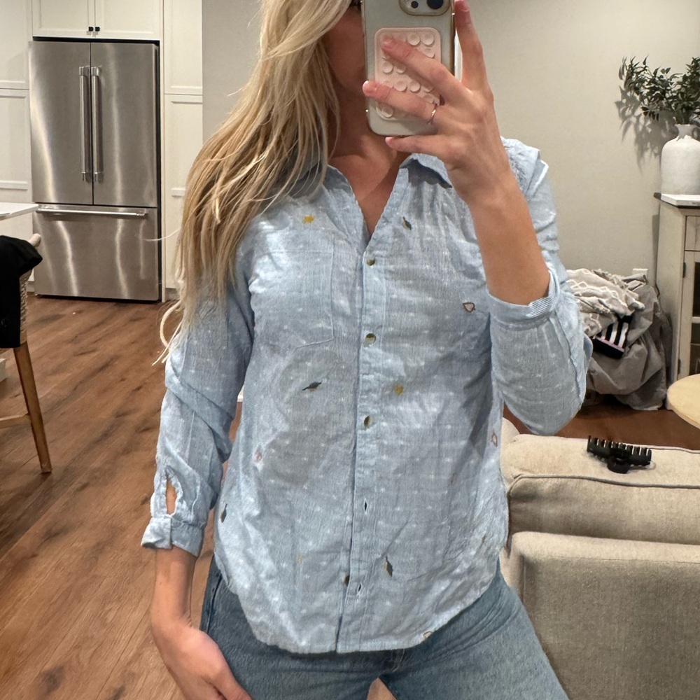 Erika embroidered cotton button up size petite medium